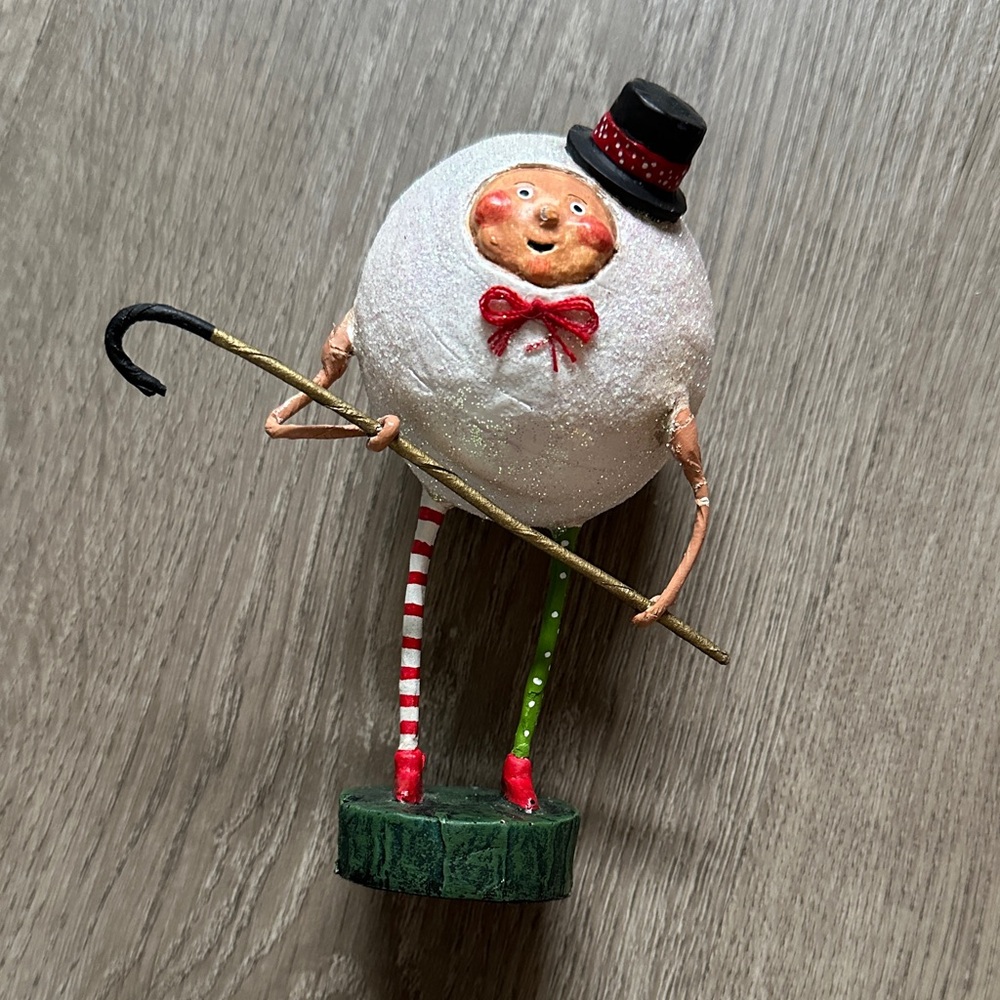 Whimsical Lori C. Mitchell Holiday Snowman with Red and Green Stripes